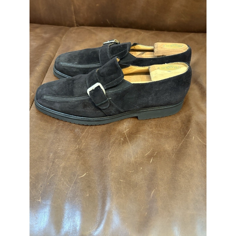 Mezlan Key Largo Shoes Men 10.5 Black Suede Monk Strap Loafers Made Spain